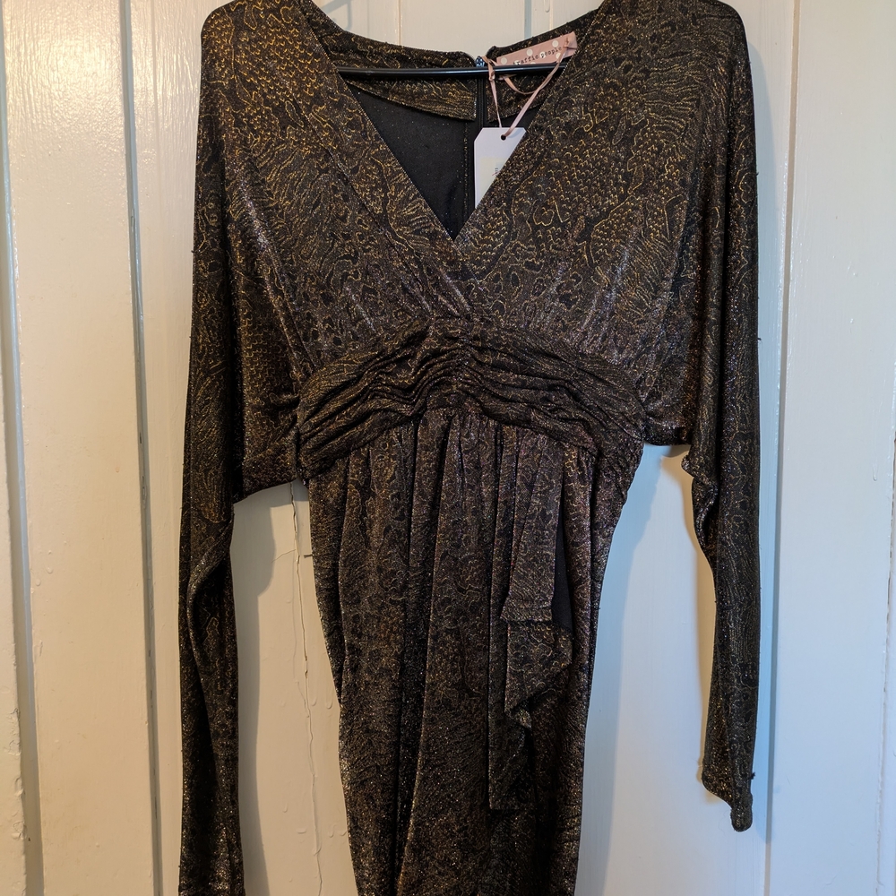 Traffic People Black and Gold Long Sleeve Dress